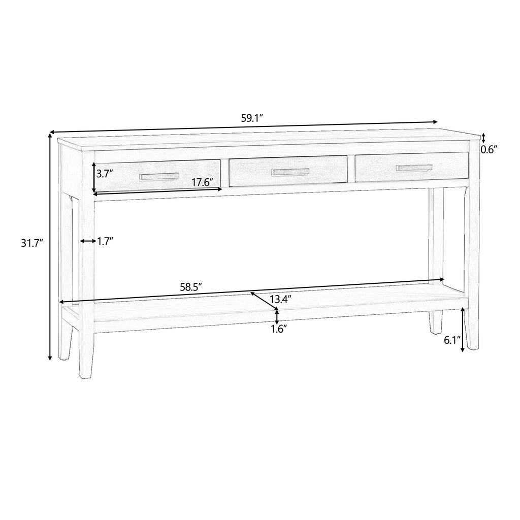 59.1" Long Console Table with 3 Drawers and Storage Shelf A866236