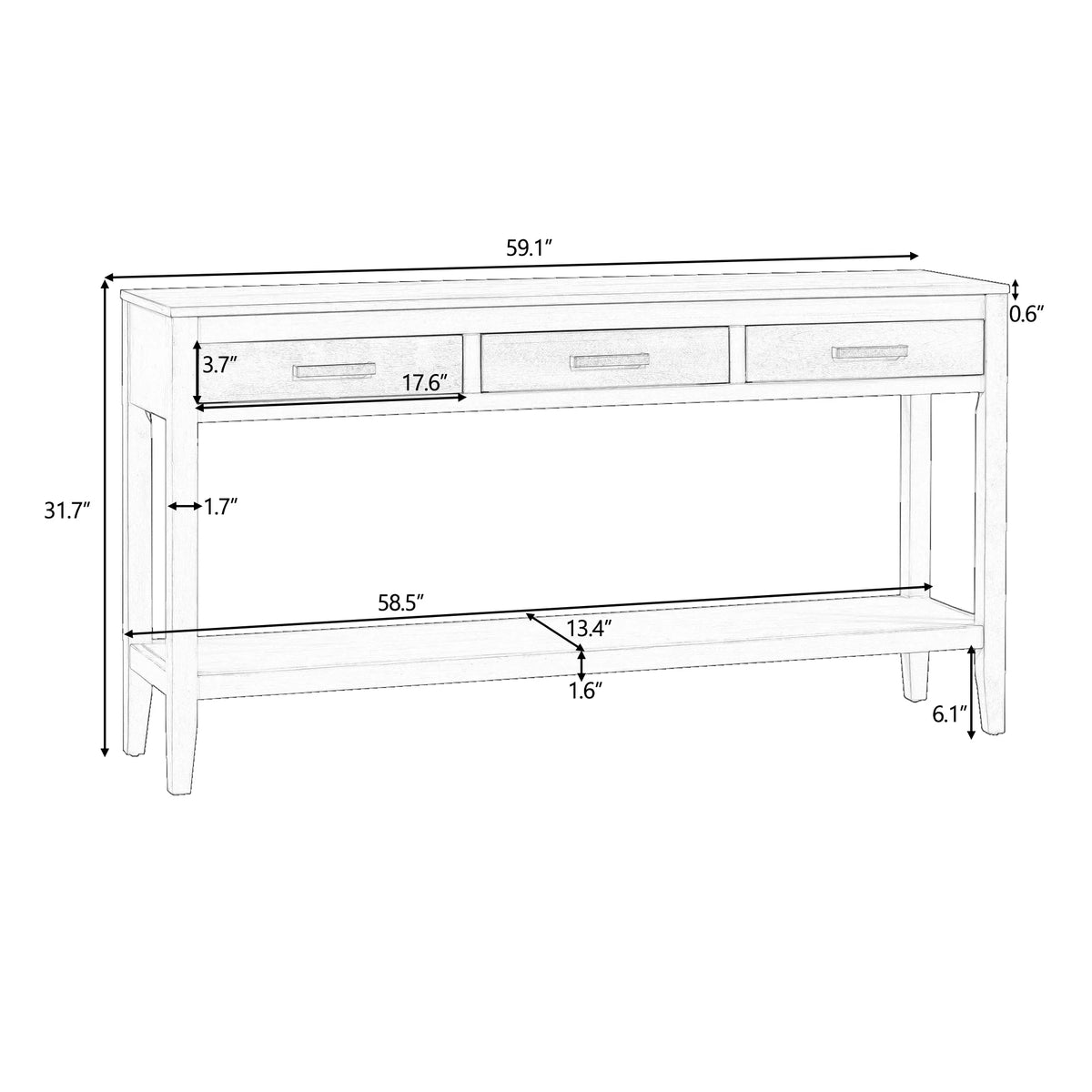 59.1" Long Console Table with 3 Drawers and Storage Shelf A866236
