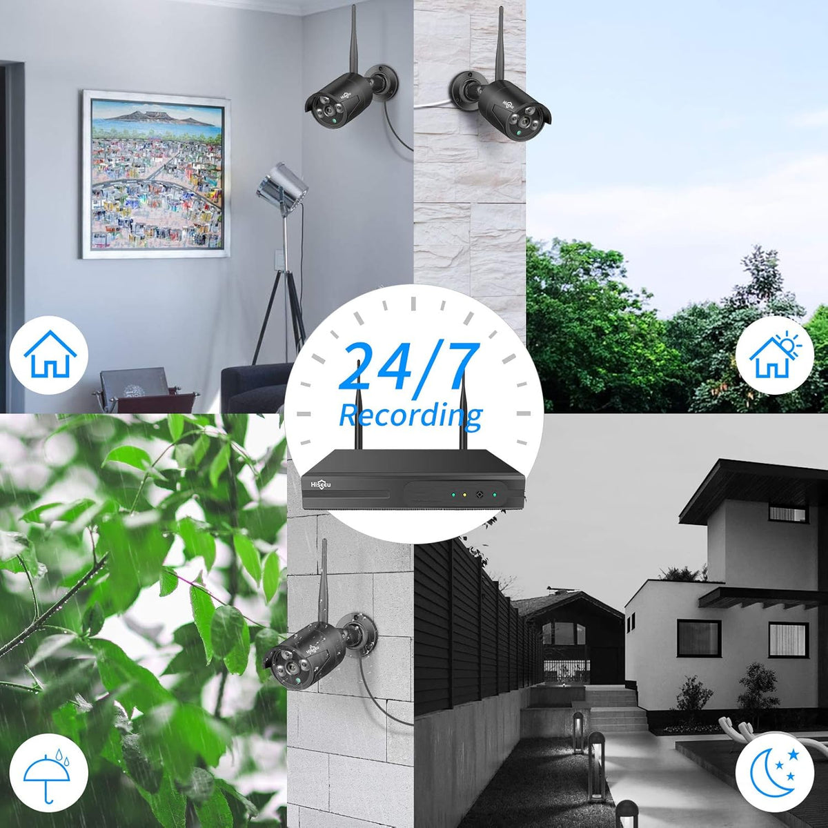 Wireless Security Camera System 8CH 1296P NVR 8Pcs 3MP Outdoor/Indoor WiFi Surveillance Camera with Night Vision L93144