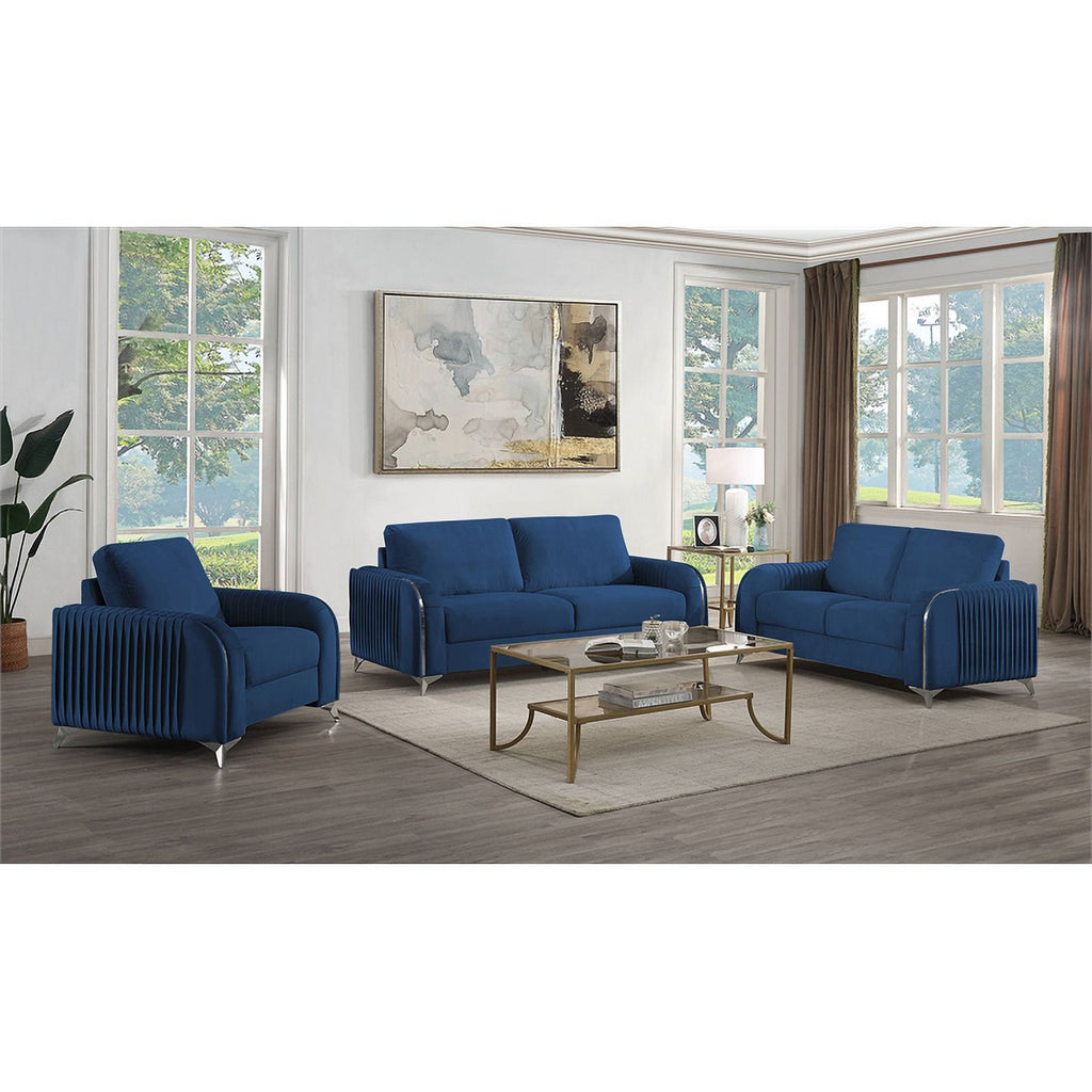 Blue Velvet Upholstered Wooden Frame Sofa N8180