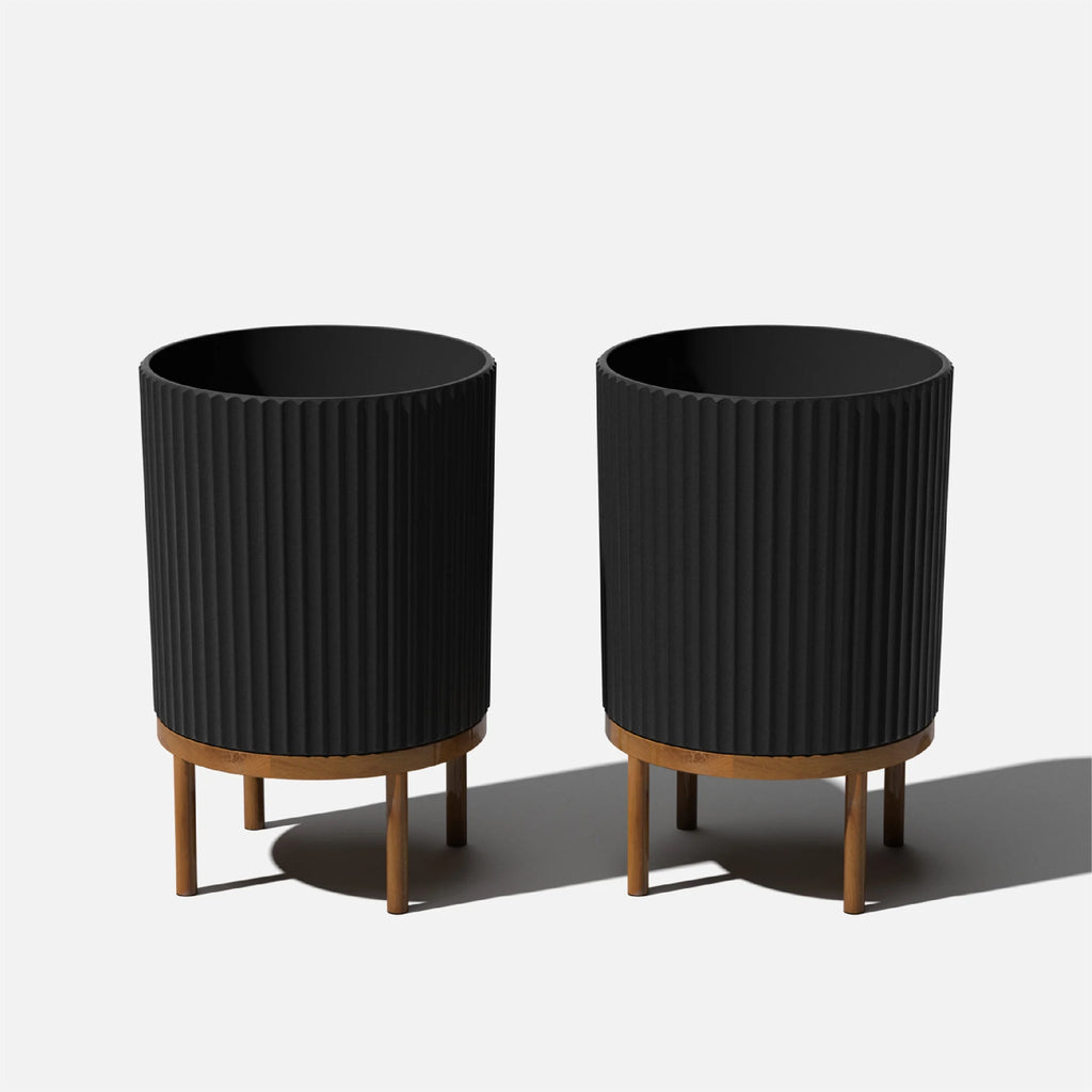 2-Pack Black/Brown Plastic-Stone Planter with Stand P302388
