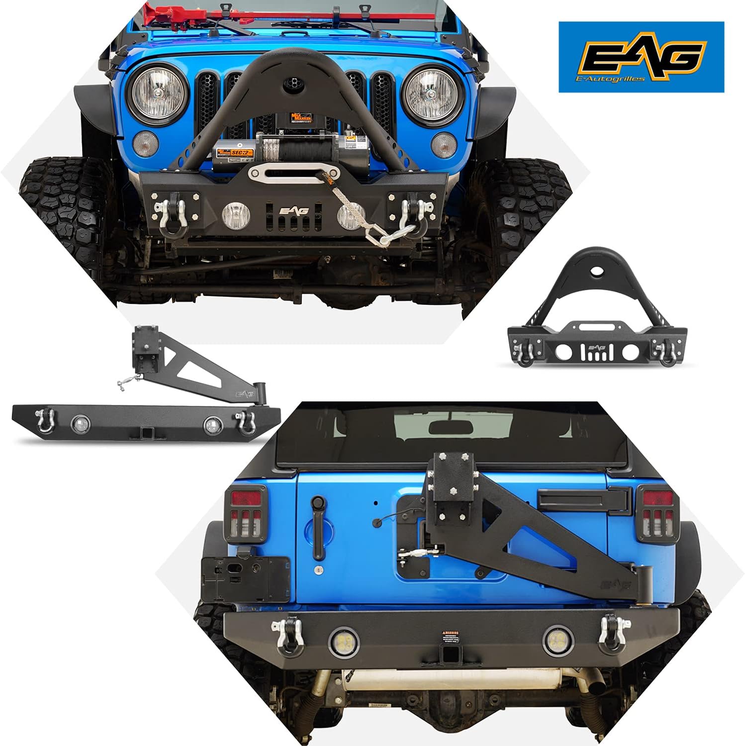 Front Bumper and Rear Bumper with Tire Carrier Combo for Wrangler JK A112957