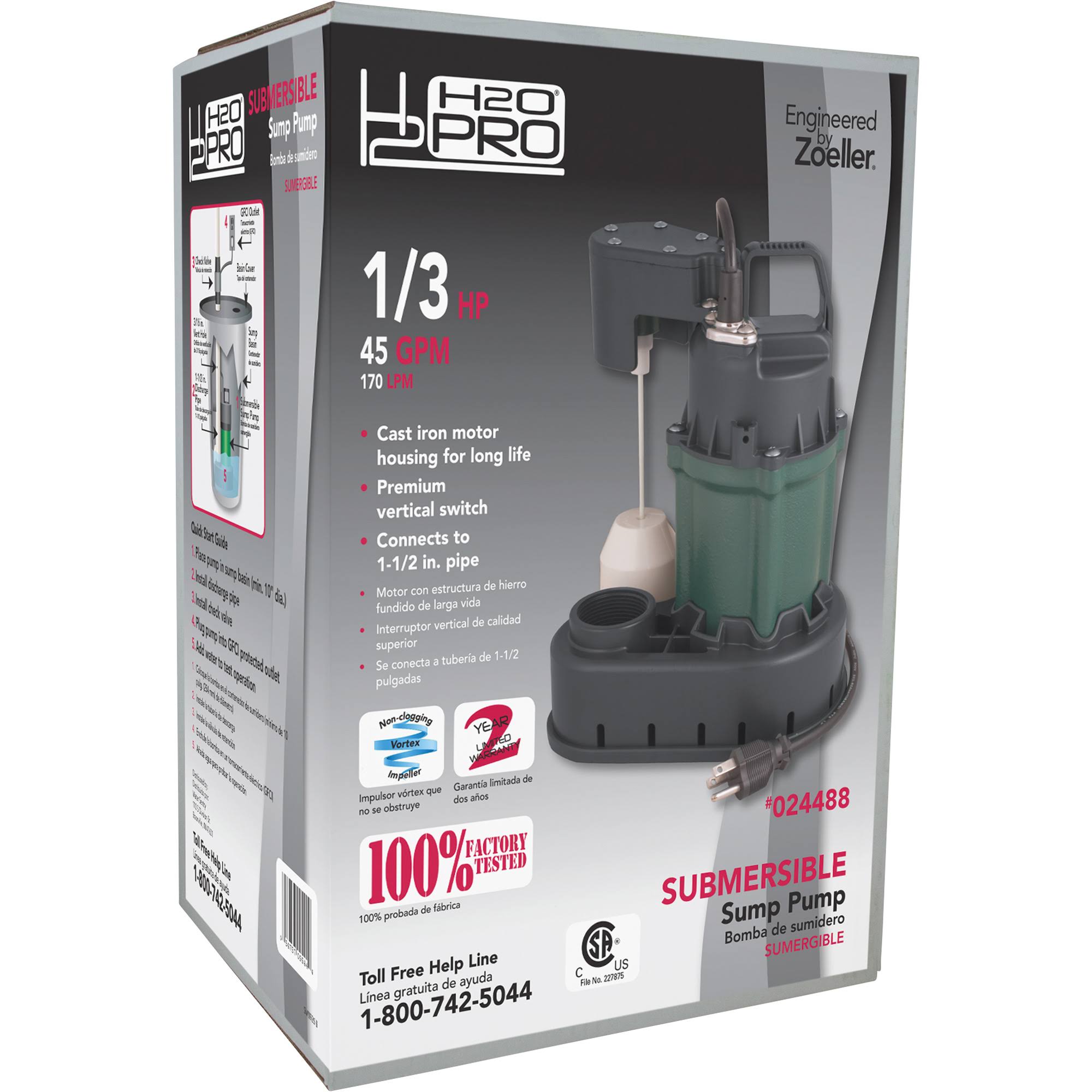 Cast Iron Submersible Sump Pump, 1/3-HP G763995