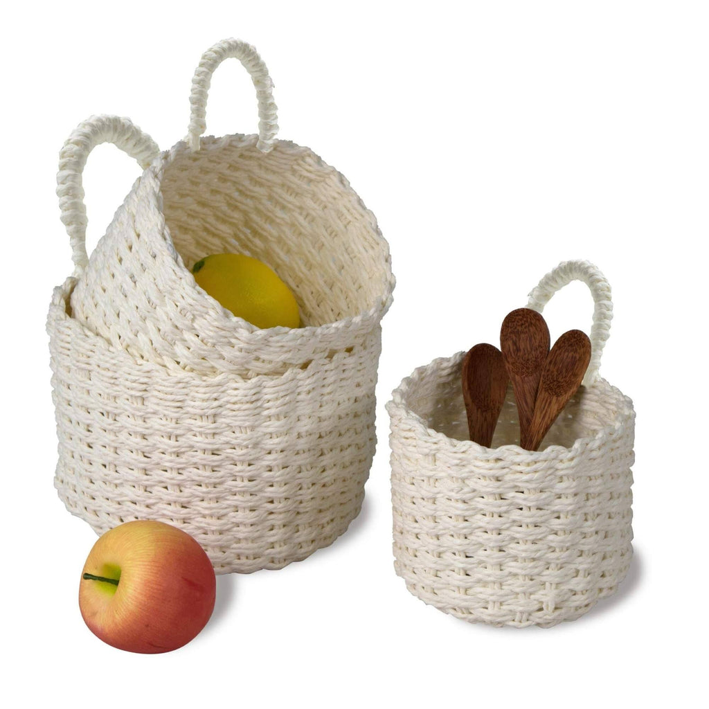 White Woven Wall Hanging Baskets P84658