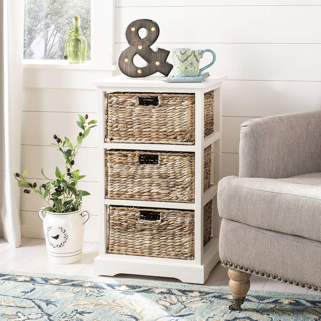 Distressed Black 3 Wicker Basket Storage Side Table Z78115