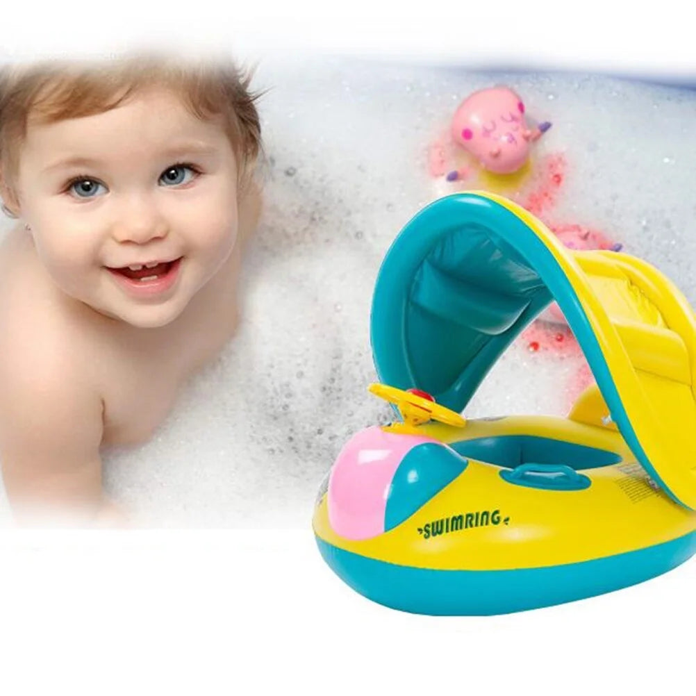 Inflatable Swimming Ring Pool Float with Canopy Sunshade Roof B524695