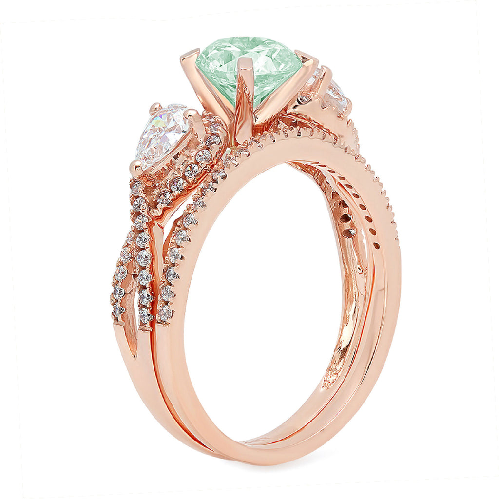 18k Rose Gold Simulated Diamond Ring Band Set Size 3.5 S71164