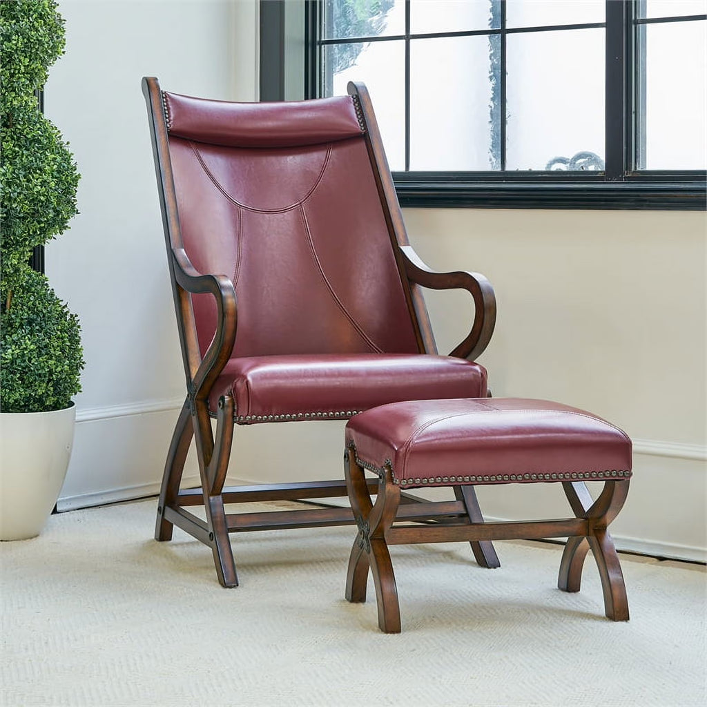Cherry Finish Leather Chair & Ottoman Set H332736