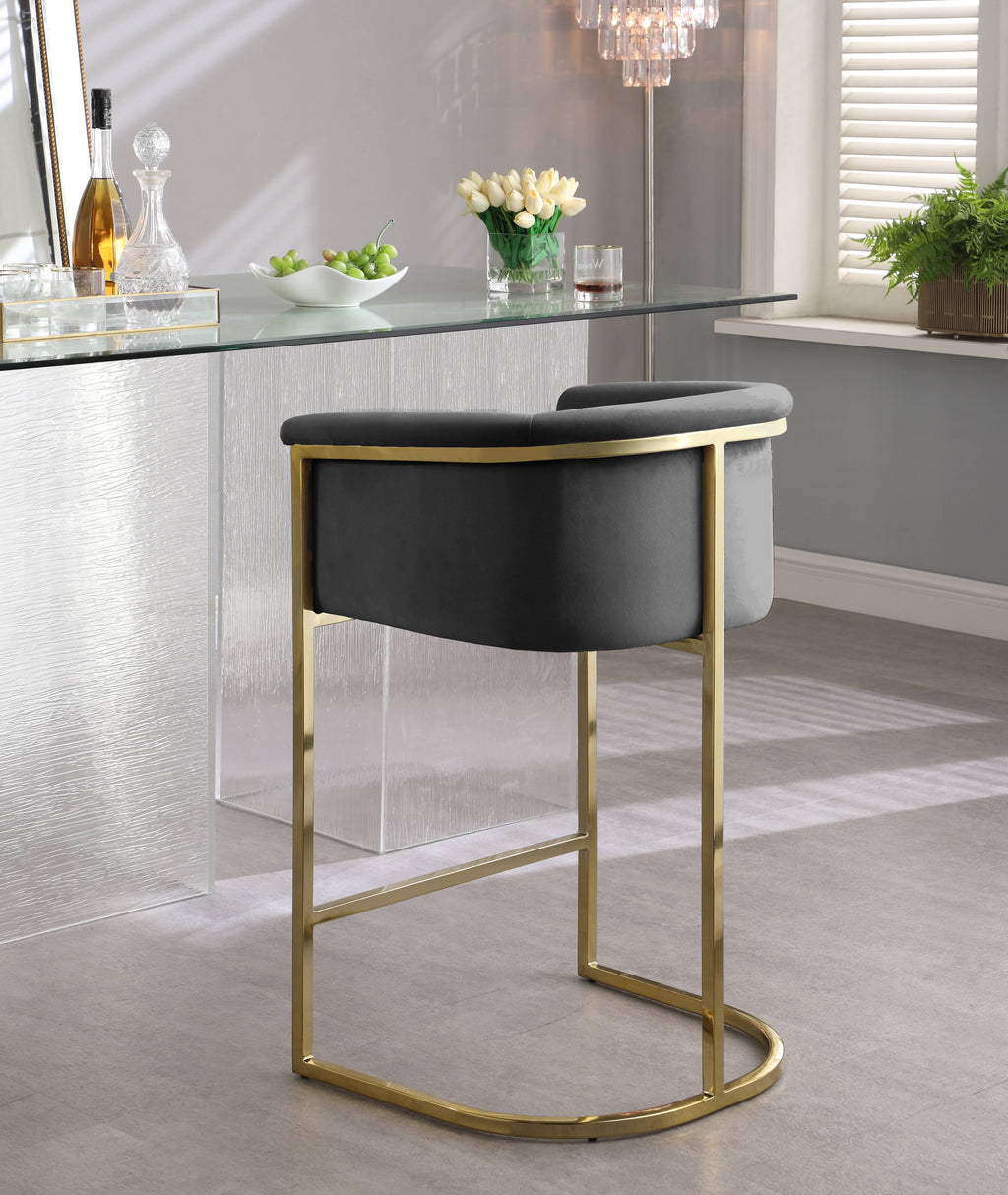 Grey Velvet Stool R871