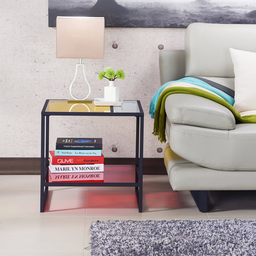 Multi-Color Glass Top End Table S338191