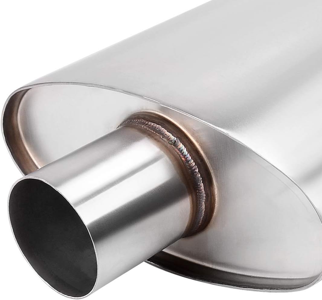 2.5" Inlet/Outlet Stainless Steel Welded Oval Muffler, 19" Overall Length, Pack of 2 H96976