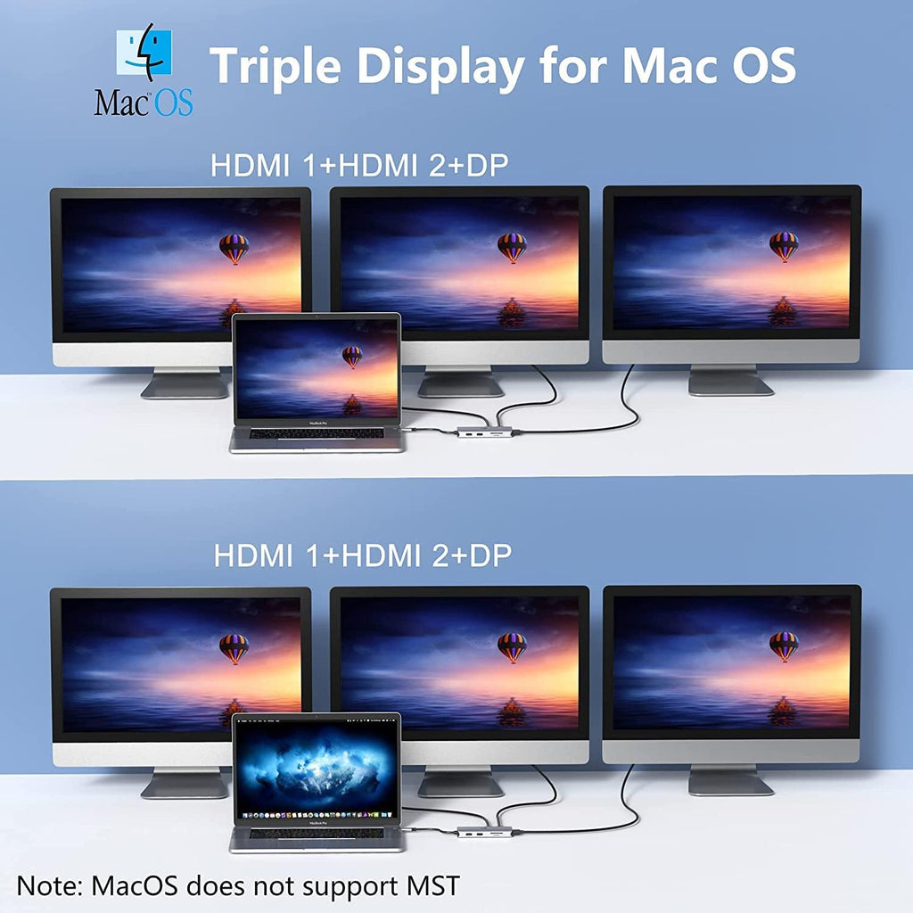 9-in-1 Triple Display USB C to Dual HDMI Adapter with DisplayPort, 87W PD, SD/TF Card Reader H836