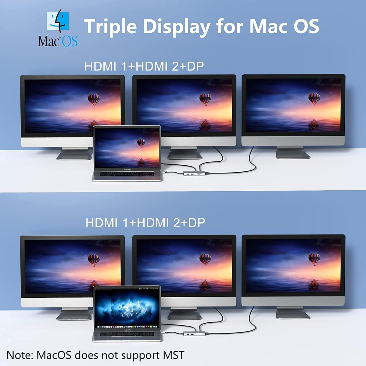 9-in-1 Triple Display USB C to Dual HDMI Adapter with DisplayPort, 87W PD, SD/TF Card Reader H836